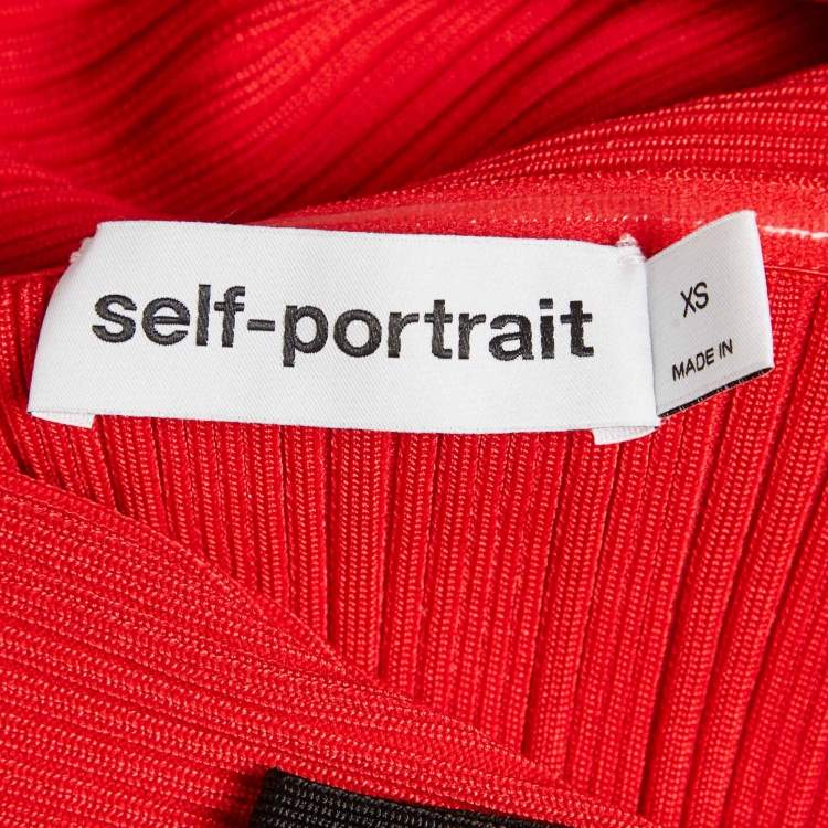 Pre Owned Self-Portrait Red Rib Knit Bow Detail Sleeveless Mini Dress XS
