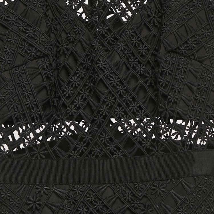 Pre Owned Self-Portrait Black Triangle Lace Tiered Midi Dress S