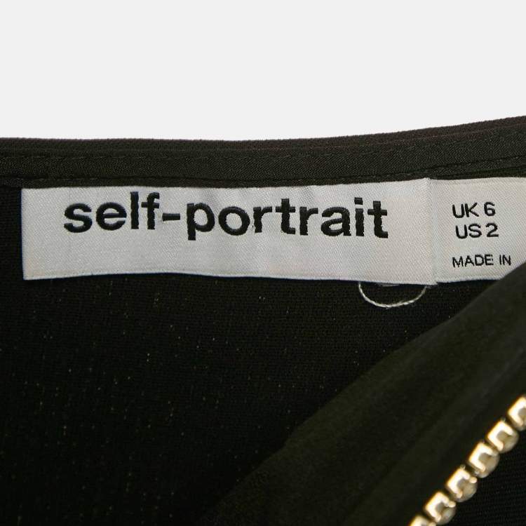 Pre Owned Self-Portrait Black Crepe Crystal Detail Mini Dress S
