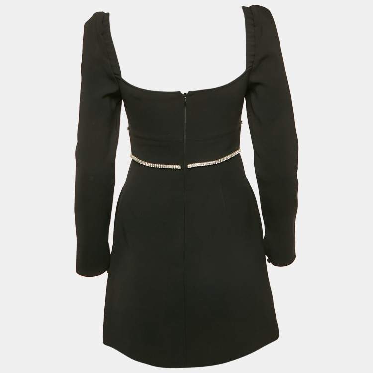 Pre Owned Self-Portrait Black Crepe Crystal Detail Mini Dress S