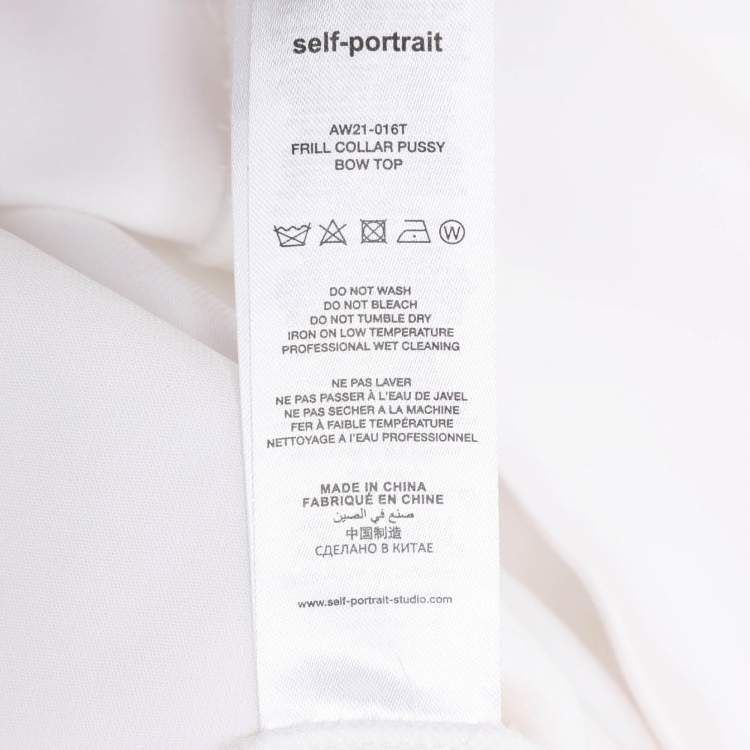 Pre Owned Self-Portrait White Stretch Crepe Tie Neck Top XS