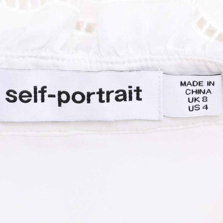 Pre Owned Self-Portrait White Stretch Crepe Tie Neck Top XS