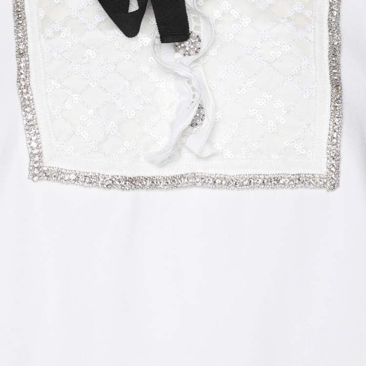 Pre Owned Self-Portrait White Stretch Crepe Tie Neck Top XS