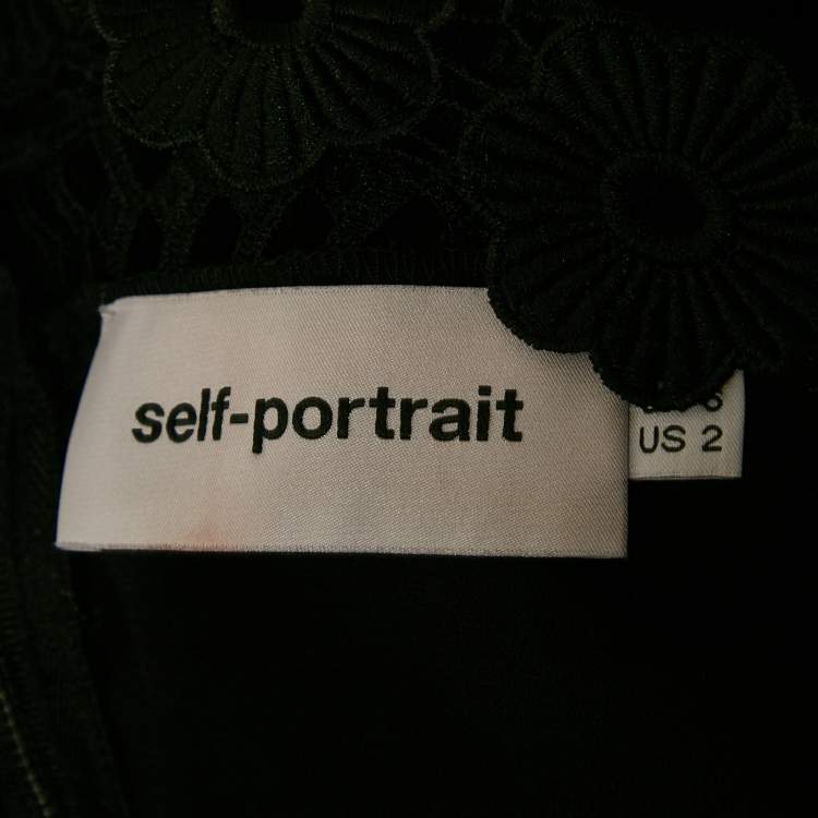 Pre Owned Self-Portrait Black Crepe Lace Overlay Detail Jumpsuit S