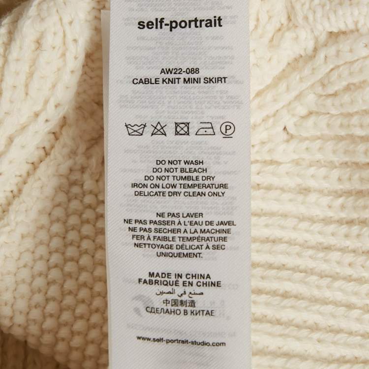 Pre Owned Self-Portrait White Cable Knit Button Detail Mini Skirt L