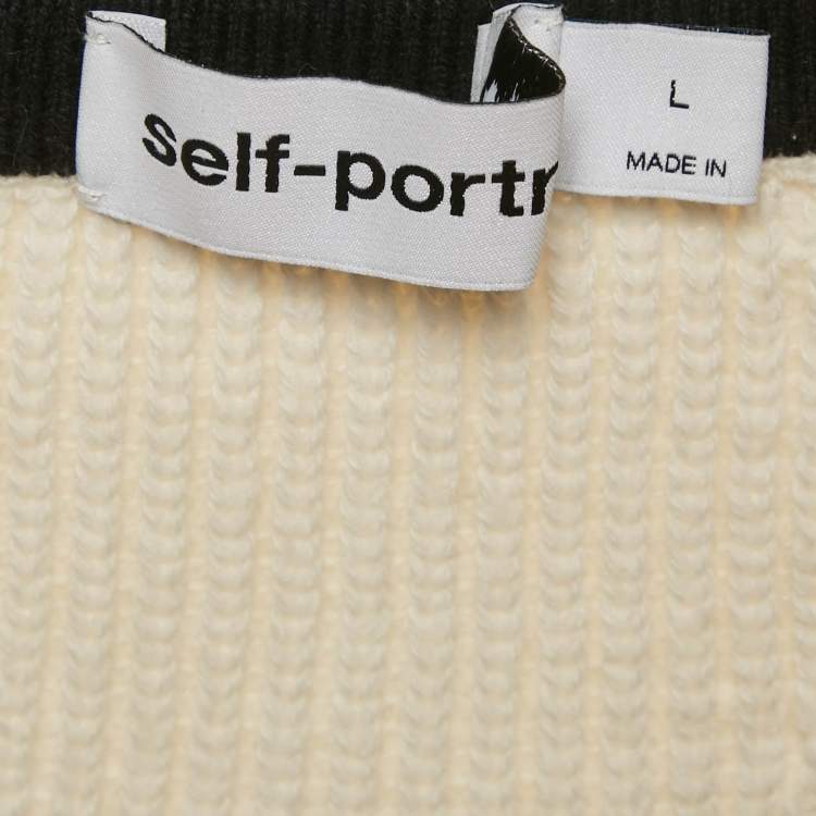 Pre Owned Self-Portrait White Cable Knit Button Detail Mini Skirt L