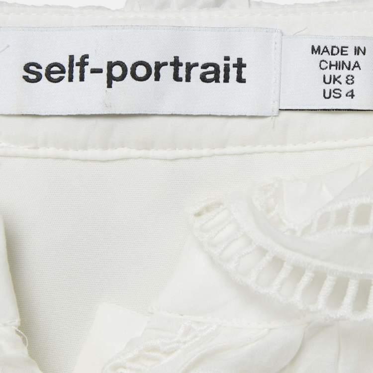 Pre Owned Self-Portrait White Crepe Frilled Collar Pussy Bow Detail Blouse S