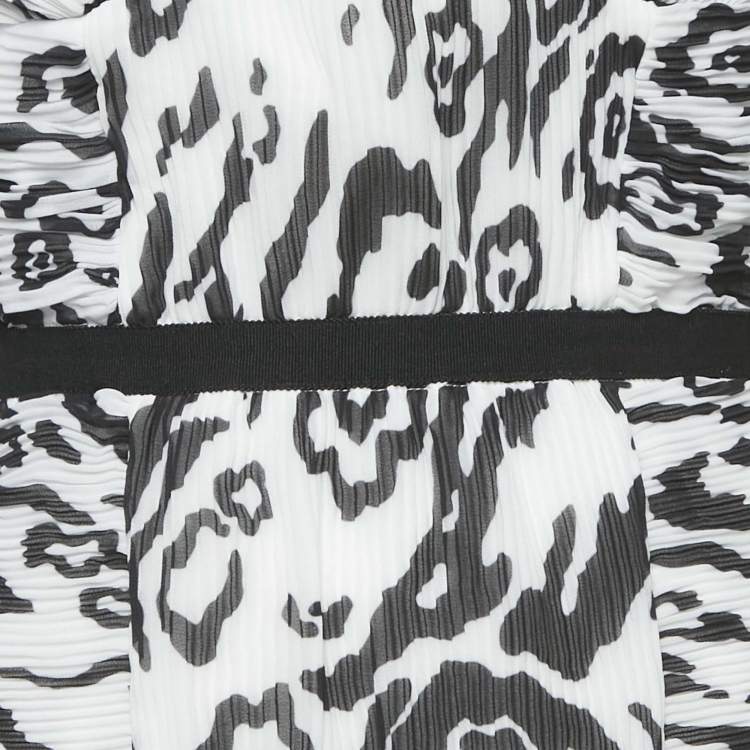 Pre Owned Self-Portrait Monochrome Leopard Printed Plisse Chiffon Sleeveless Mini Dress S