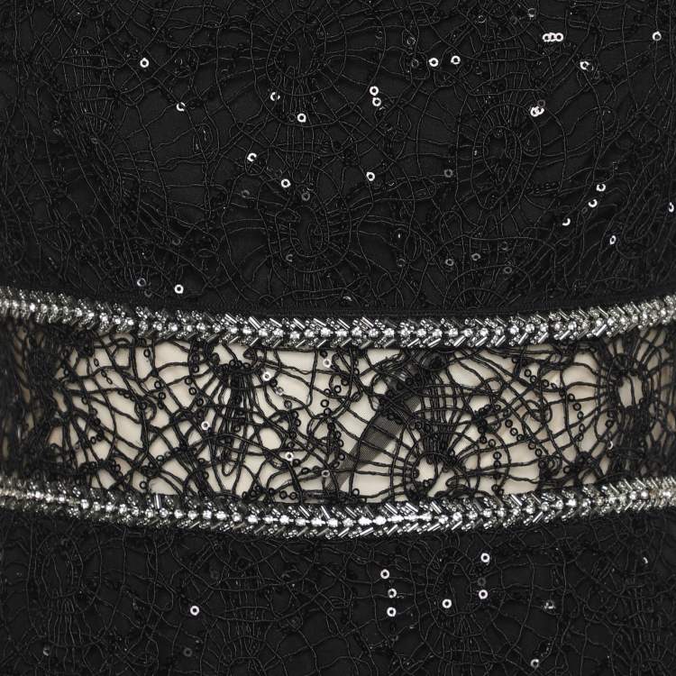 Pre Owned Self Portrait Black Sequin Circle Lace Midi Dress M