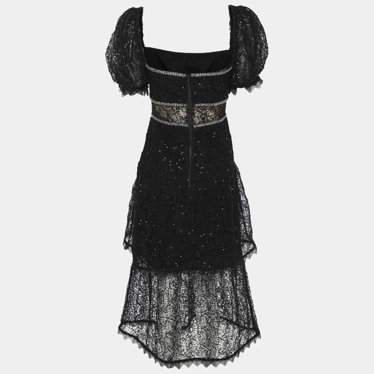 Pre Owned Self Portrait Black Sequin Circle Lace Midi Dress M