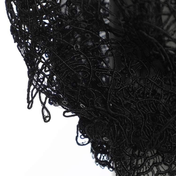 Pre Owned Self Portrait Black Sequin Circle Lace Midi Dress M