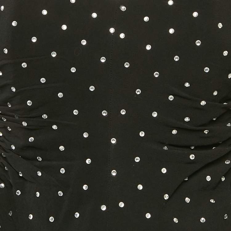Pre Owned Self-Portrait Black Crepe Embellished Off-Shoulder Diamante Dress M