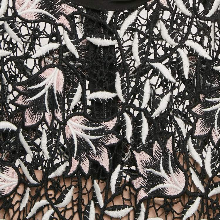 Pre Owned Self-Portrait Black Lace Trim Crepe Midi Dress M