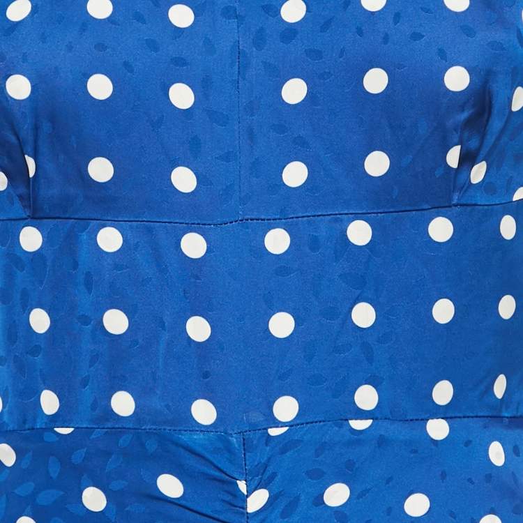 Pre Owned Self-Portrait Blue Polka Dot Print Satin Long Dress S