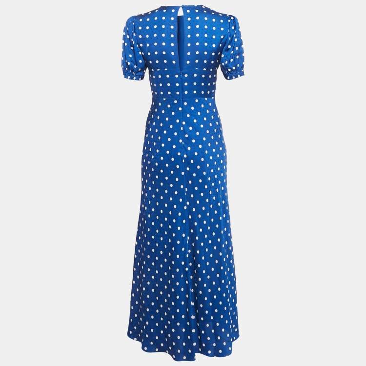 Pre Owned Self-Portrait Blue Polka Dot Print Satin Long Dress S