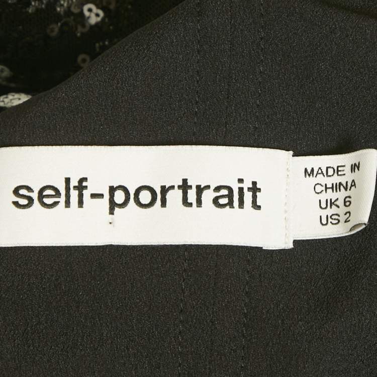 Pre Owned Self-Portrait Black Deco Sequin Mesh Puff Sleeve Top S