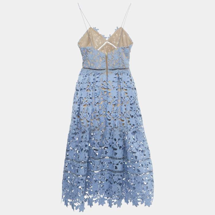 Pre Owned Self-Portrait Blue Floral Lace Sleeveless Midi Dress M