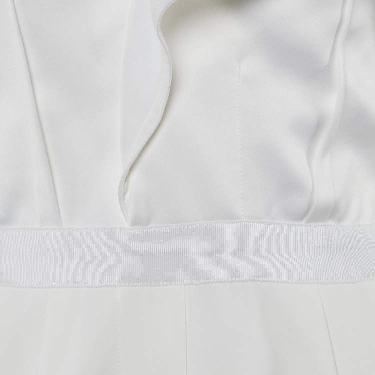 Pre Owned Self-Portrait White Satin & Crepe Off-The-Shoulder Jumpsuit M