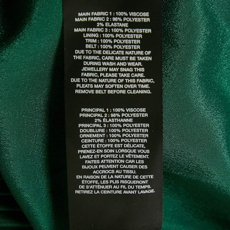 Pre Owned Self-Portrait Green Sateen Plisse Lace Detail Mini Dress M
