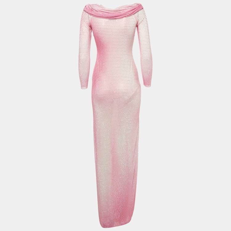 مملوكة مسبقًا Self-Portrait Pink Ombre Embellished Mesh Off -Shoulder Maxi Dress S