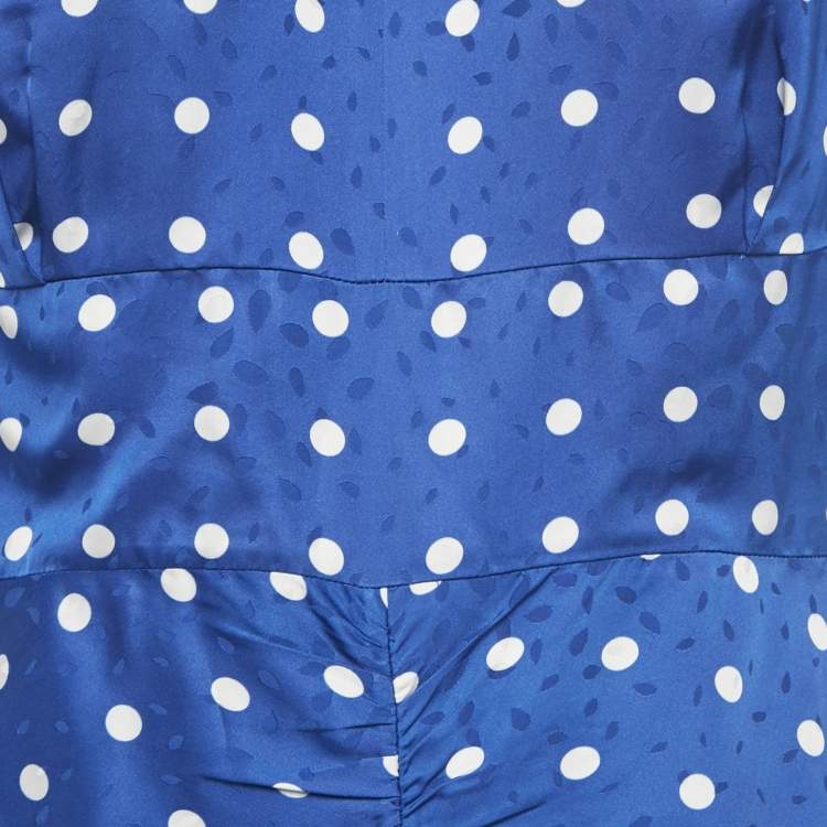 Pre Owned Self-Portrait Blue Polka Dot Satin Puff Sleeve Long Dress M