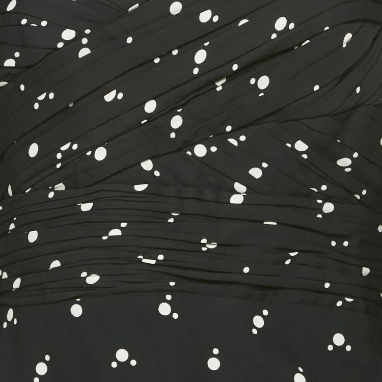 Pre Owned Self-Portrait Black Dots Print Crepe Long Sleeve Midi Dress M