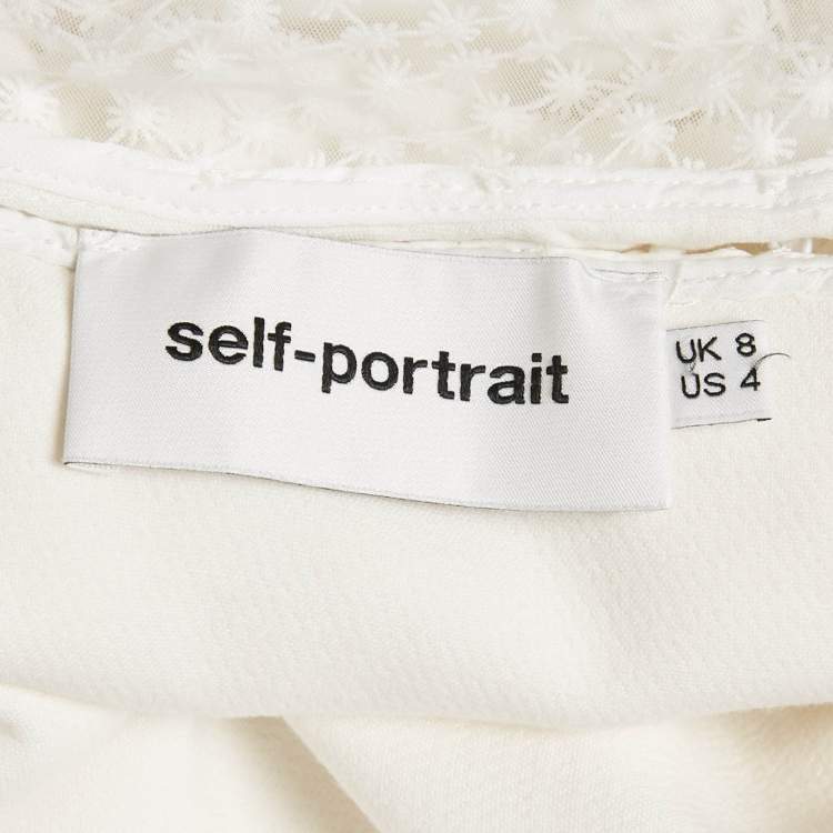 Pre Owned Self-Portrait White Knit Lace Trimmed Mini Shift Dress S