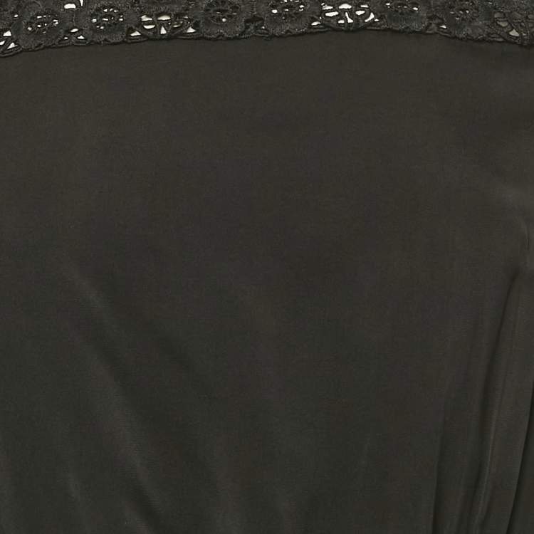 Pre Owned Self-Portrait Black Lace Trim Crepe Jumpsuit S