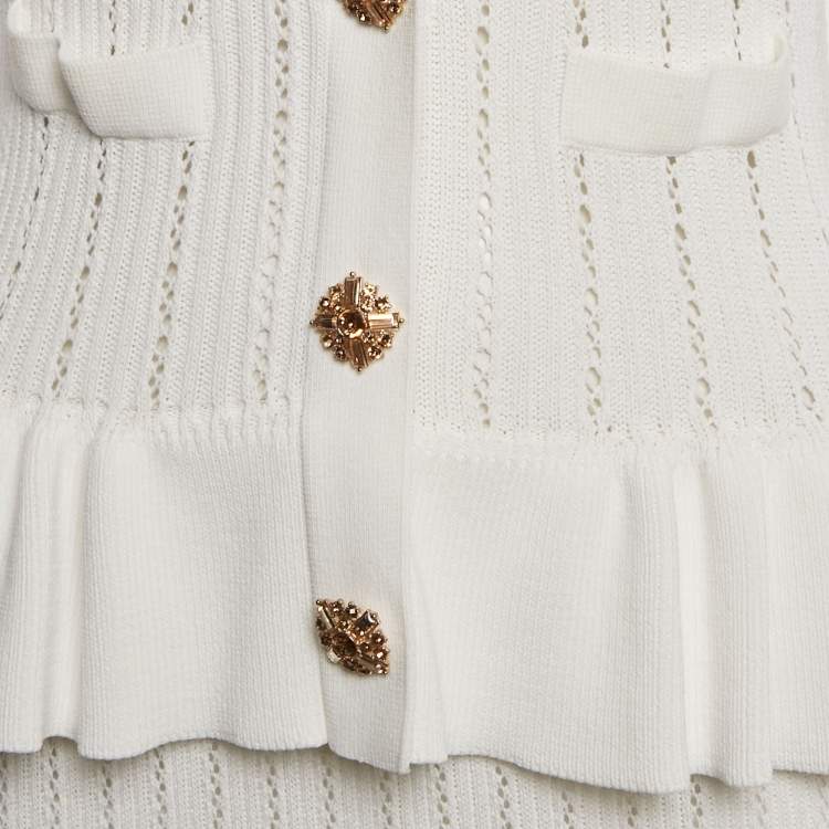 Pre Owned Self-Portrait White Rib Knit Peplum Mini Dress M