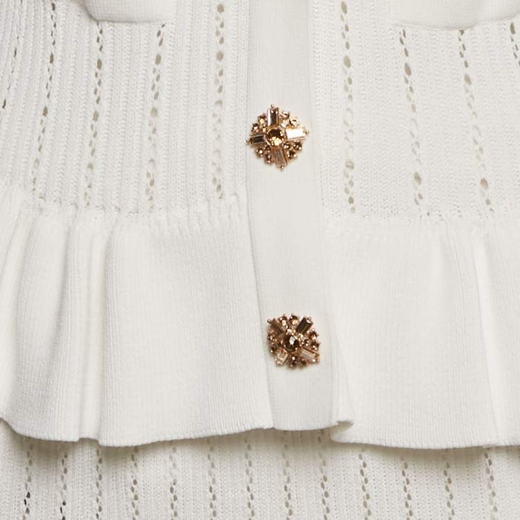 Pre Owned Self-Portrait White Rib Knit Peplum Mini Dress M