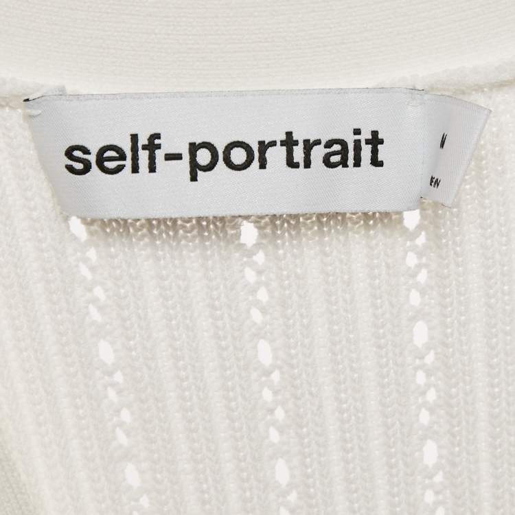 Pre Owned Self-Portrait White Rib Knit Peplum Mini Dress M