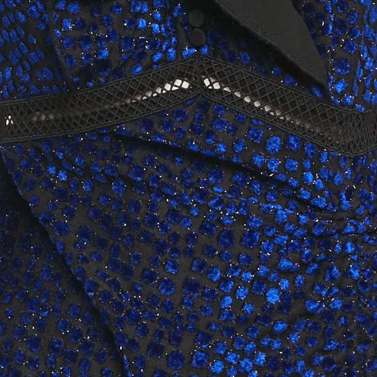 Pre Owned Self-Portrait Black & Blue Fil Coupe Jersey Cold Shoulder Midi Dress M