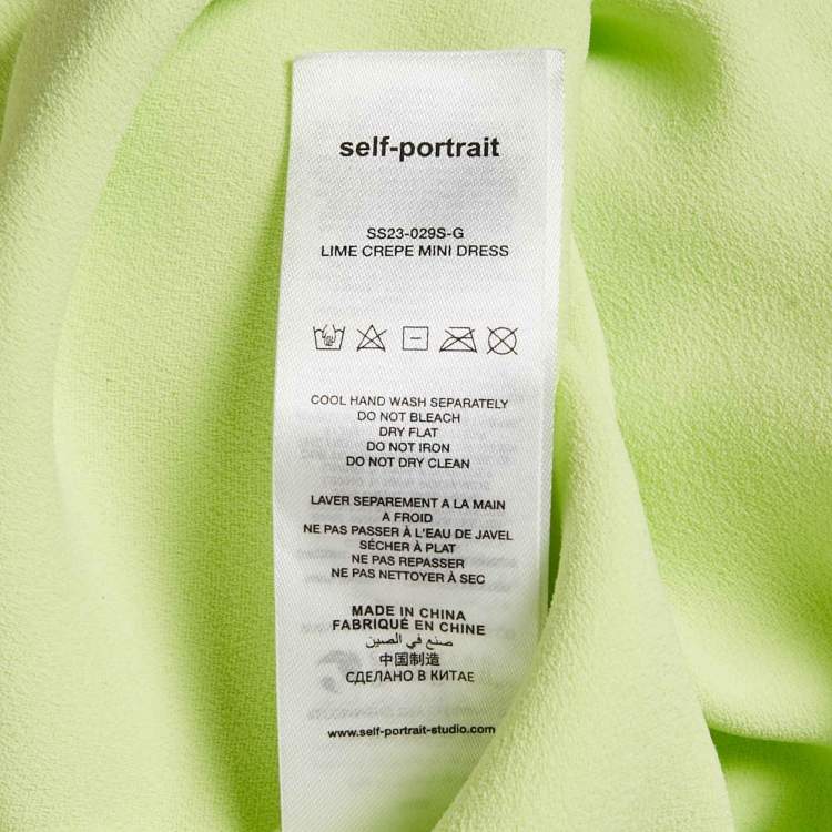 Pre Owned Self-Portrait Lime Green Embellished Tulle Crepe Mini Dress L