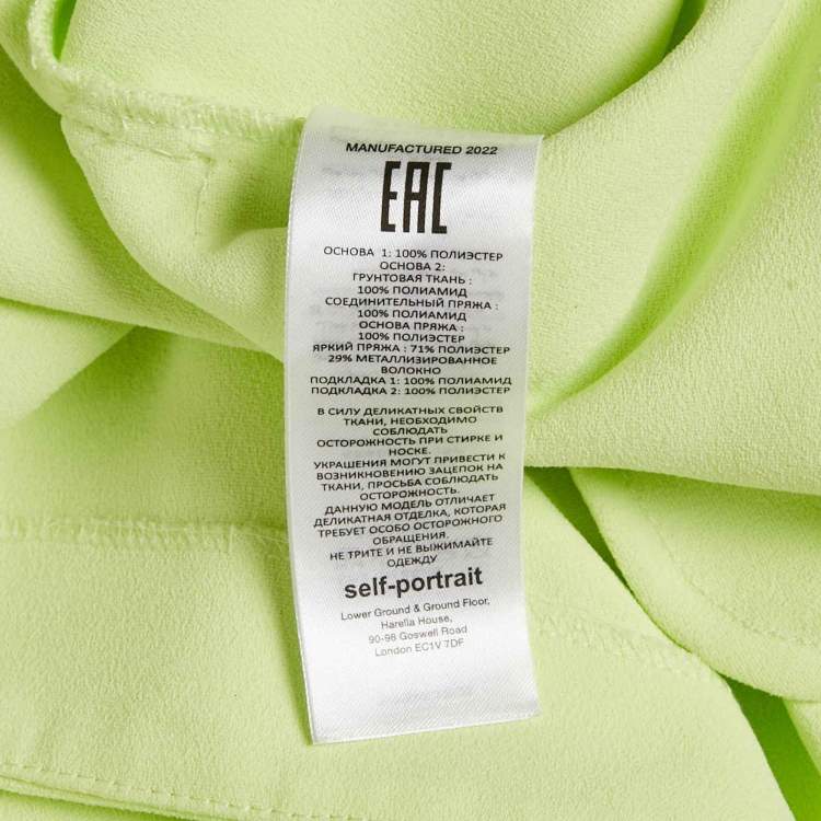 Pre Owned Self-Portrait Lime Green Embellished Tulle Crepe Mini Dress L