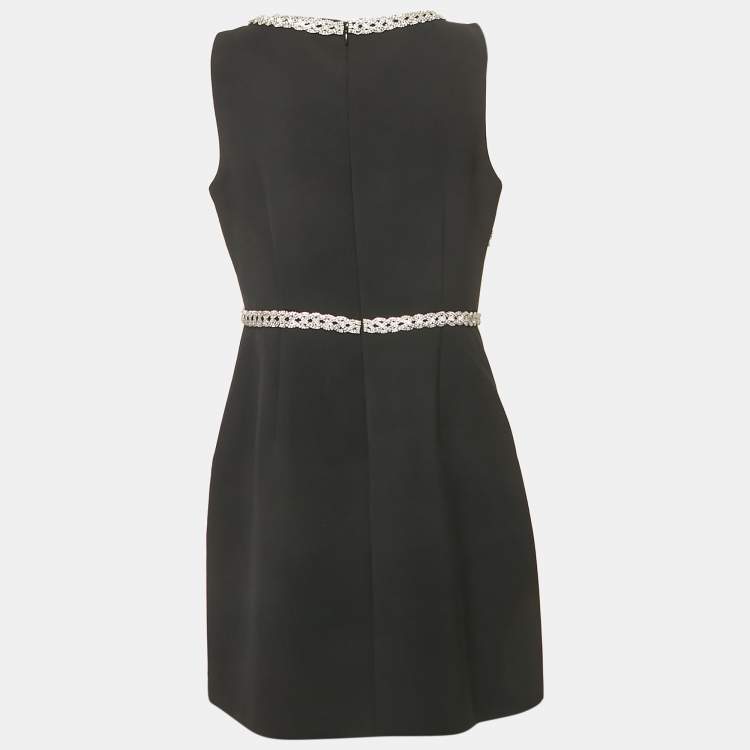 Pre Owned Self-Portrait Black Crepe Crystal Diamante Bow Mini Dress L