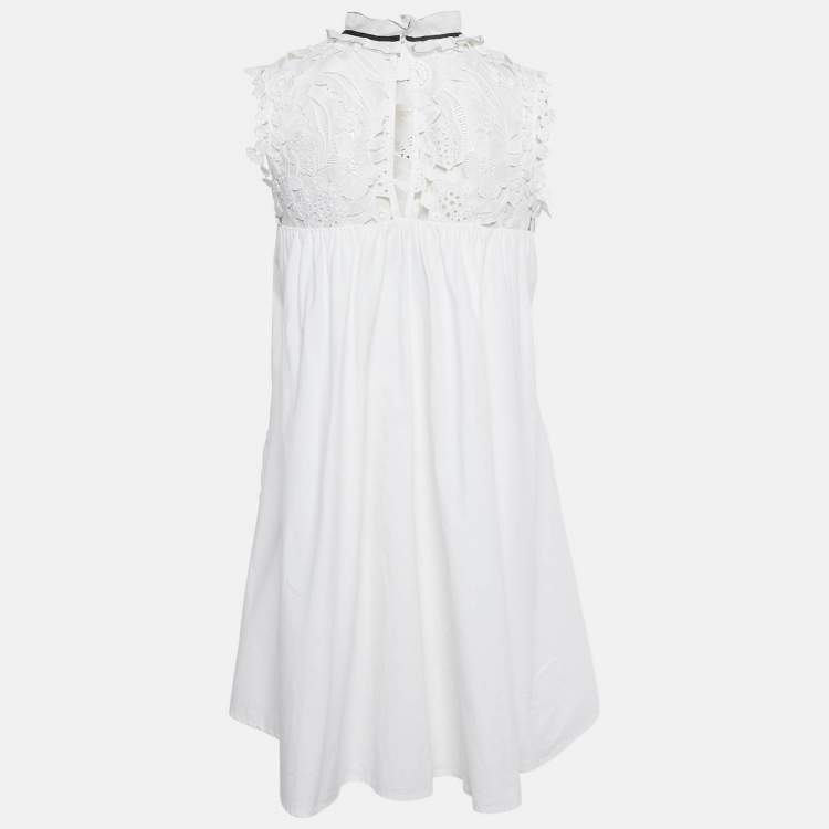 Pre Owned Self-Portrait White Guipure Lace Bow Detail Mini Dress S