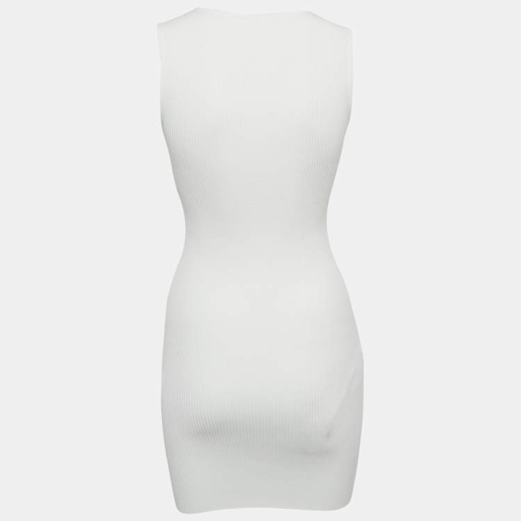 Pre Owned Self-Portrait White Rib Knit Inserted Lace Mini Dress M
