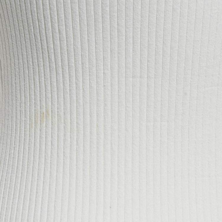 Pre Owned Self-Portrait White Rib Knit Inserted Lace Mini Dress M