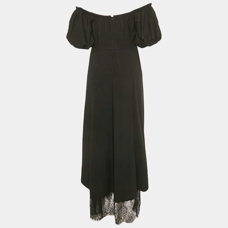 Pre Owned Self-Portrait Black Crepe Off-Shoulder Lace Detail Midi Dress M