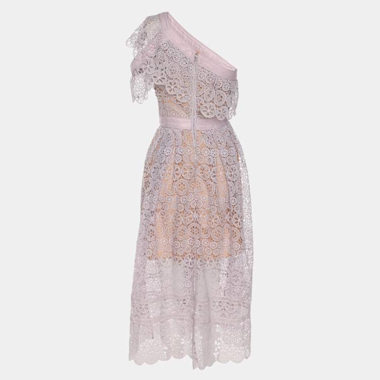 Pre Owned Self-Portrait Lilac Lace One Shoulder Midi Dress M