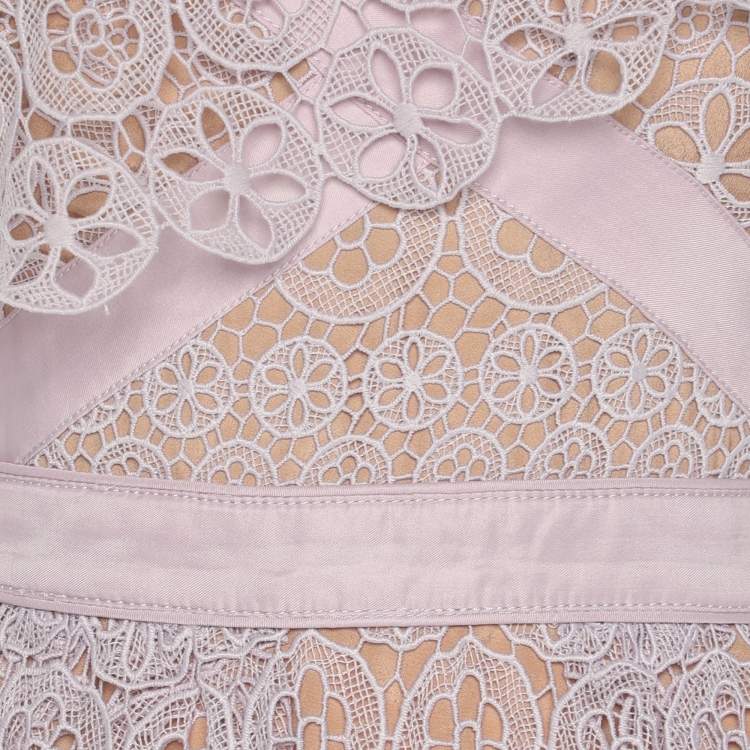 Pre Owned Self-Portrait Lilac Lace One Shoulder Midi Dress M