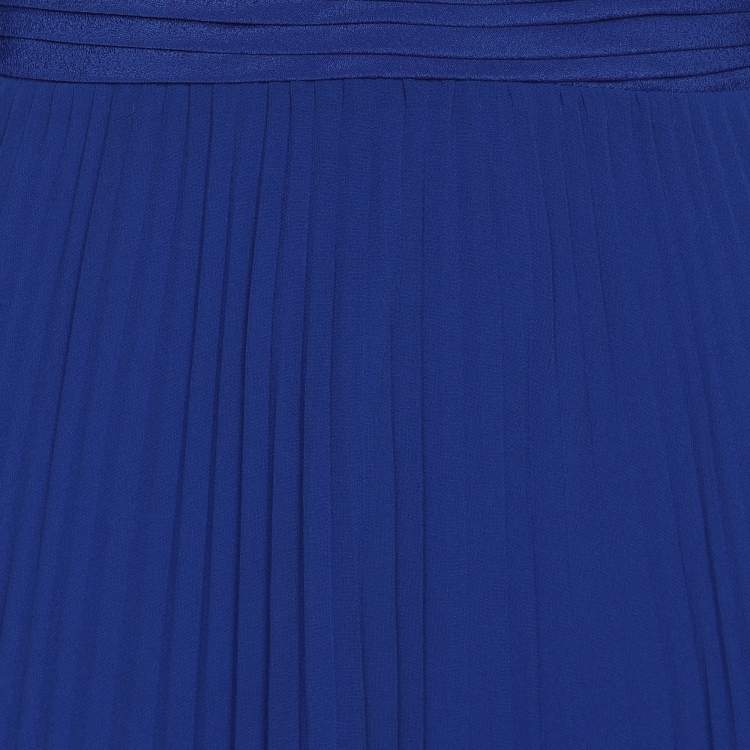 Pre Owned Self-Portrait Blue/Black Chiffon and Lace Paneled Sweetheart Neckline Midi Dress M