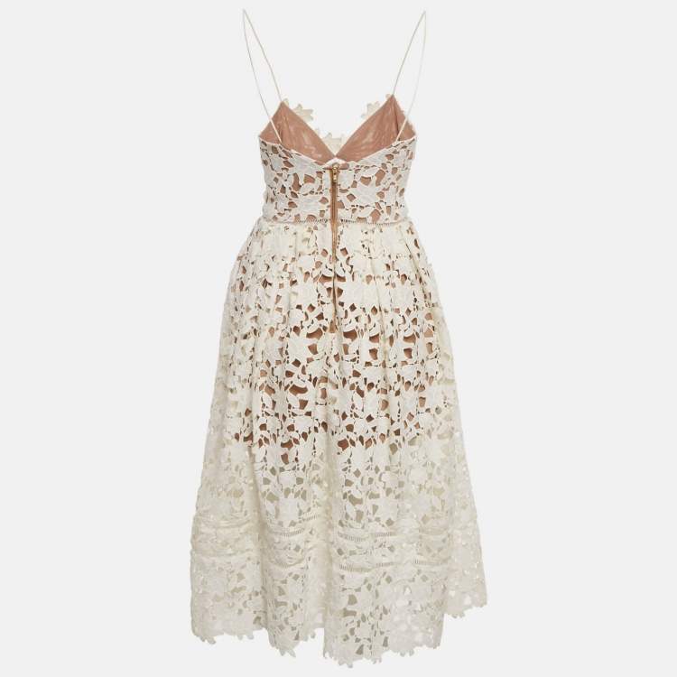 Pre Owned Self-Portrait White Broderie Anglaise Fit & Flare Azaelea Midi Dress S
