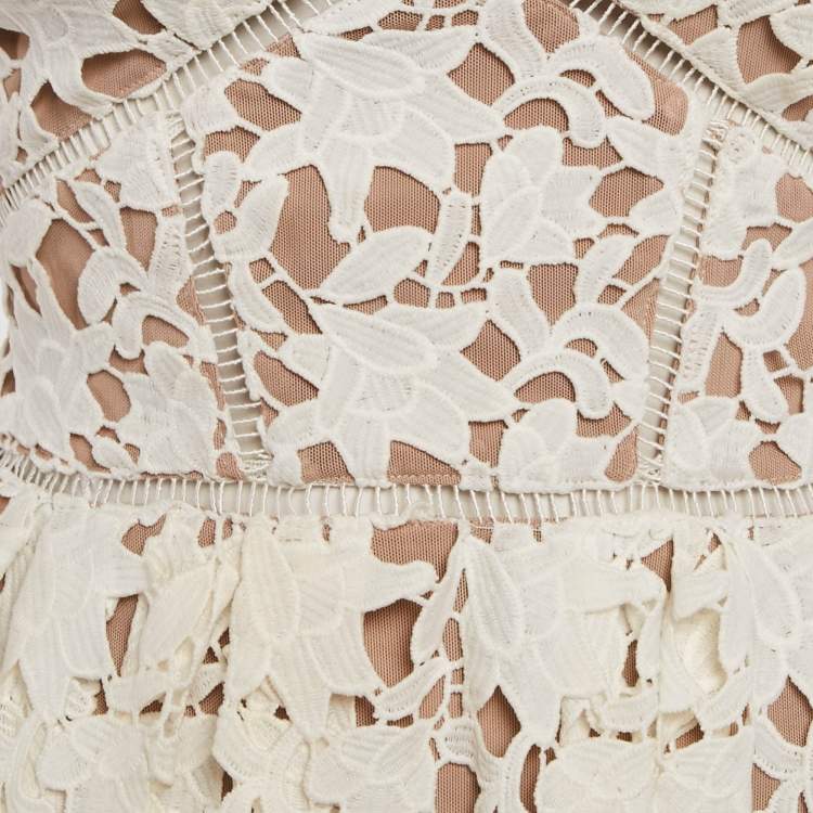 Pre Owned Self-Portrait White Broderie Anglaise Fit & Flare Azaelea Midi Dress S