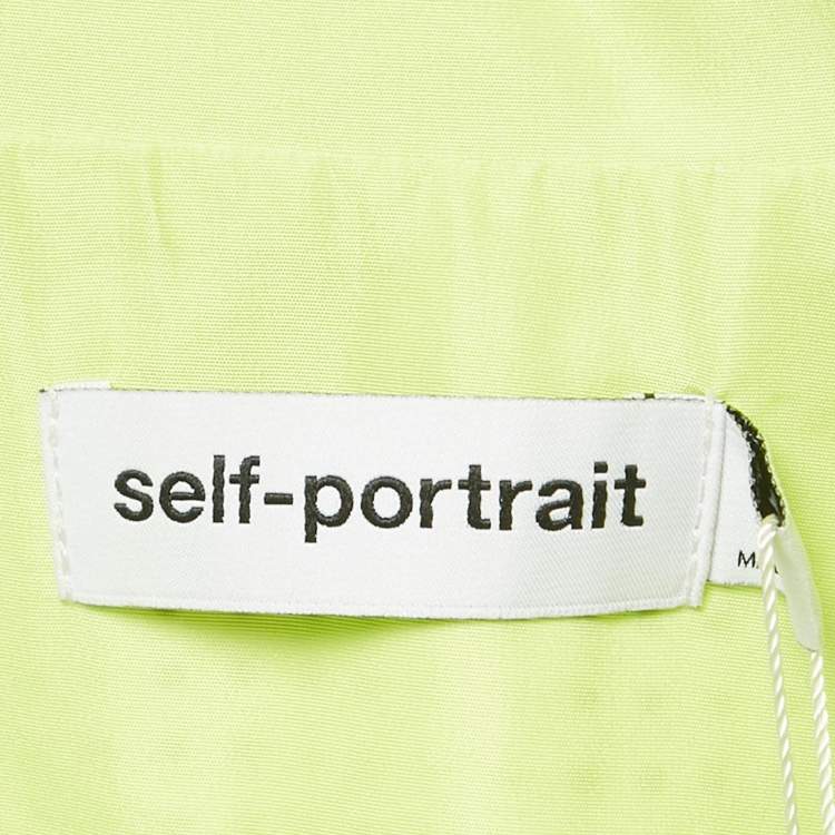 Pre Owned Self-Portrait Neon Green Rhinestone Embellished Taffeta Shirt &Shorts Set S/L 