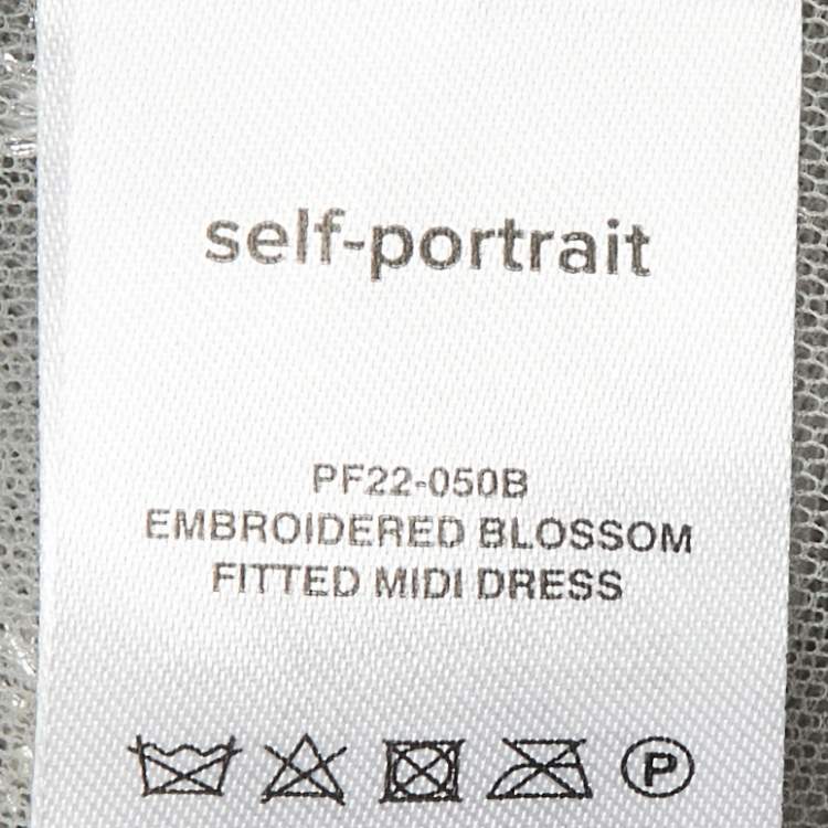 Pre Owned Self-Portrait Grey Tulle Embroidered Blossom Fitted Midi Dress M