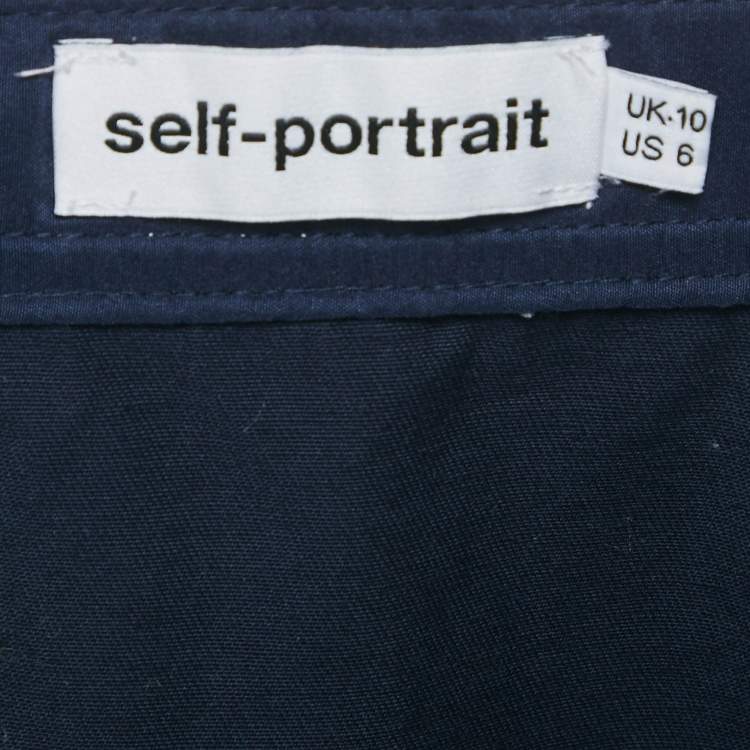 Pre Owned Self-Portrait Navy Blue Canvas Asymmetric Flounced Hem Skirt M