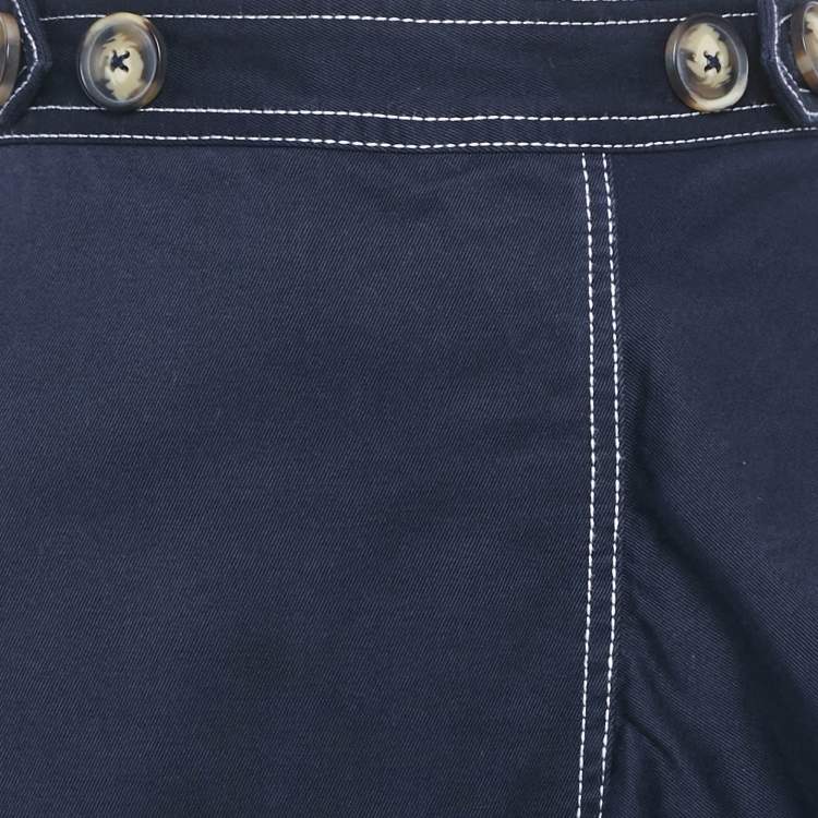 Pre Owned Self-Portrait Navy Blue Canvas Asymmetric Flounced Hem Skirt M