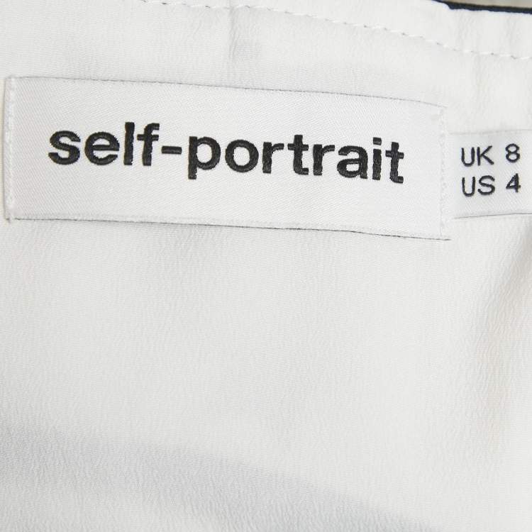 Pre Owned Self-Portrait White Printed Satin Handkerchief Hem Midi Dress S