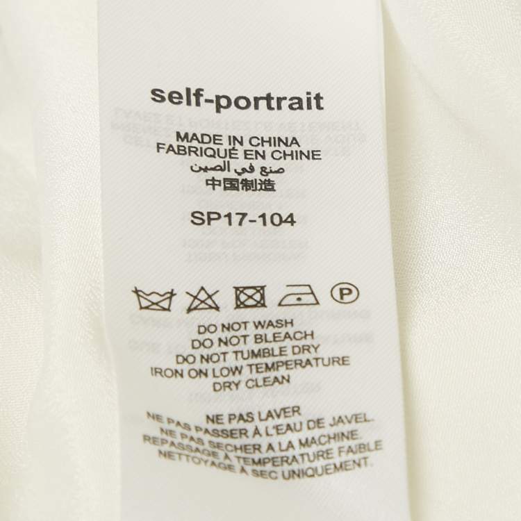 Pre Owned Self-Portrait White Printed Satin Handkerchief Hem Midi Dress S